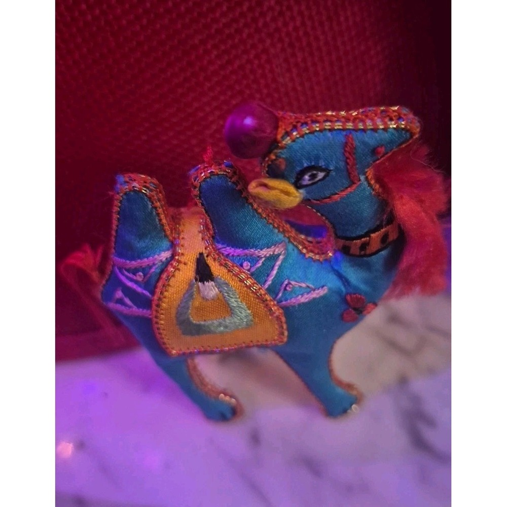Vintage Chinese Silk Satin Embroidered Fabric‎ Standing Blue Camel Figurine 3" - Picture 5 of 5
